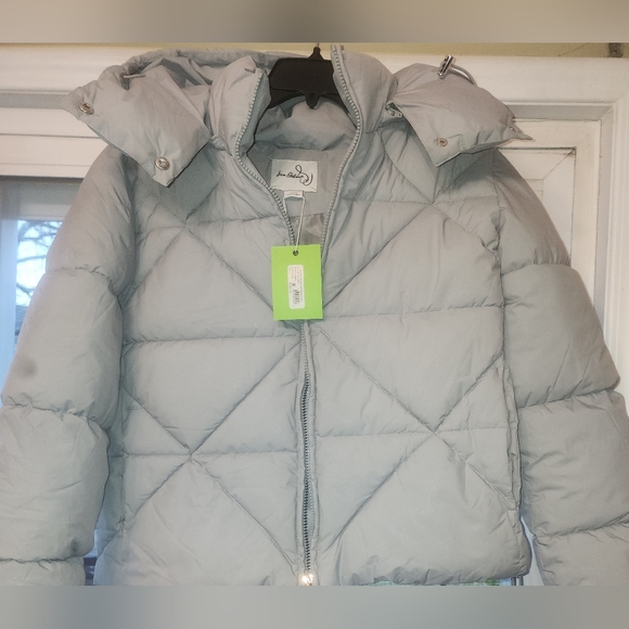 Size L - New Sam Edelman Hooded Crop Puffer Jacket In Navy - Picture 4 of 8